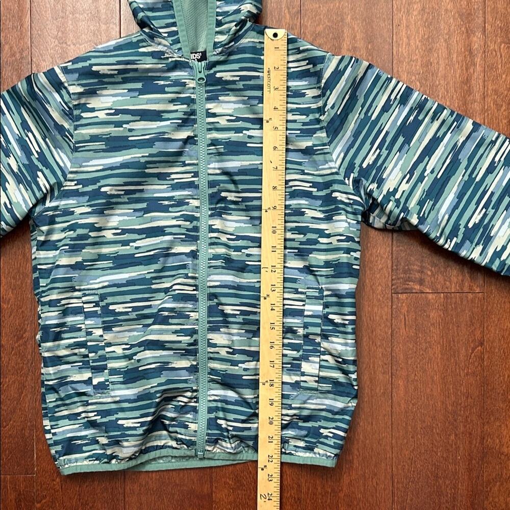 Lands' End Kids Teal Striped Hooded Windbreaker, Packable, Size Large 10-12 - Picture 11 of 14